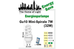GU10 - Mini-Spirale 7 Watt Energiesparlampe
