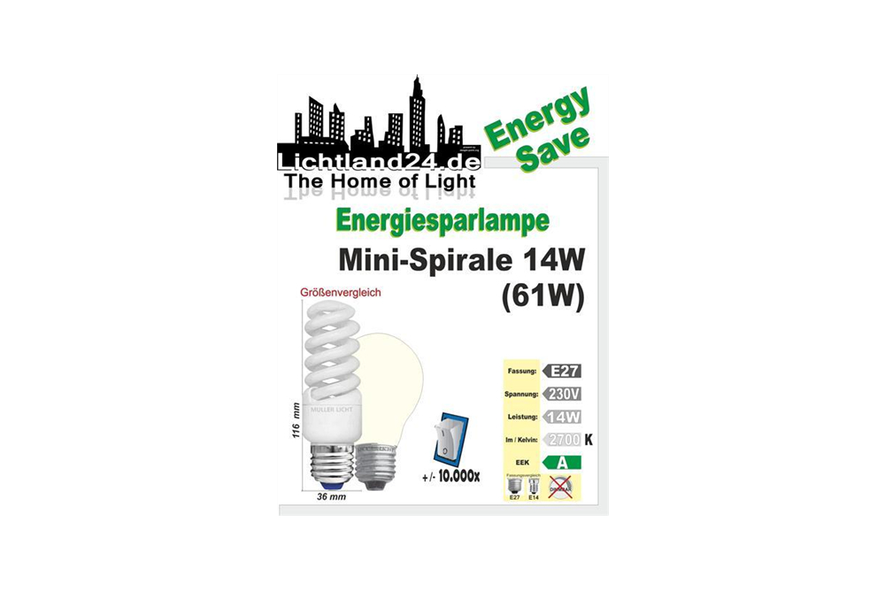 E27 - Super Mini-Spirale Energiesparlampe - 14 Watt