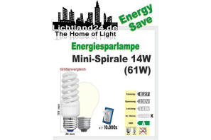 E27 - Super Mini-Spirale Energiesparlampe - 14 Watt
