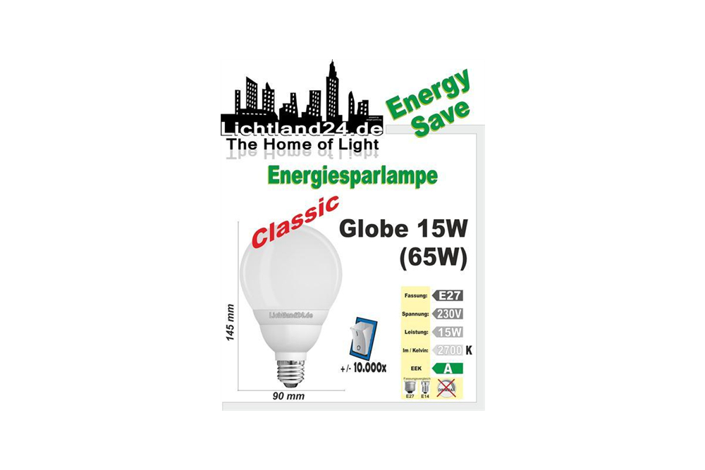 E27 - Qualitäts Classic Globe Energiesparlampe - 15 Watt