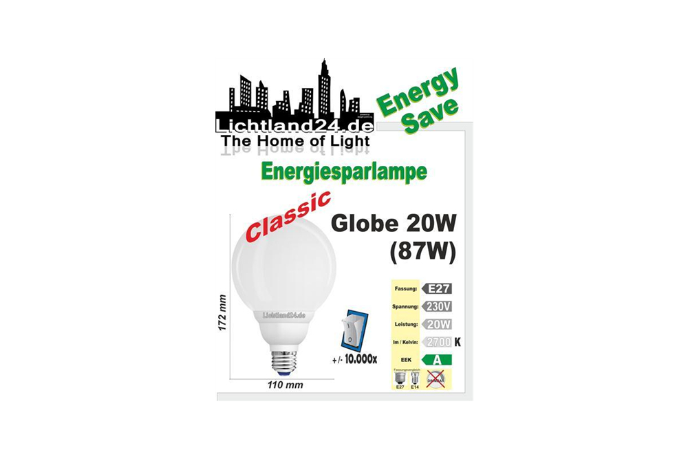 E27 - Qualitäts Classic Globe Energiesparlampe - 20 Watt