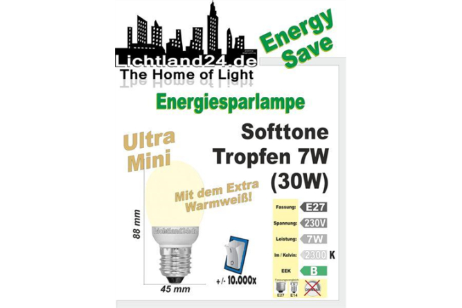 E27 - Ultra Mini Softtone Energiesparlampe Tropfenlampe -...