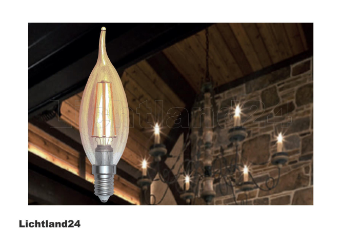 LED Filament Windstoß Kerze Flame C35 Retro Vintage E14 4W 2200K extra ww Gold 