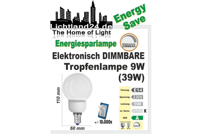 E14 - Elektronisch dimmbare Energiesparlampe Mini-Globe 9...