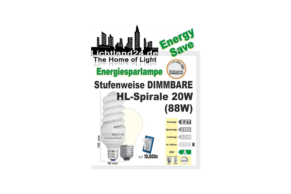 E27 - Stufenweise dimmbare Energiesparlampe Spirale 20 Watt