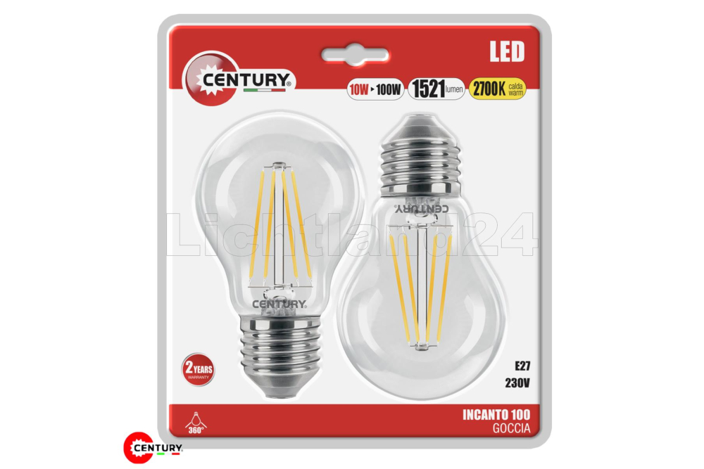 E27 LED Filament Birnen - INCANTO - A70 - 10W (= 100W) 2700K - 2er Blister