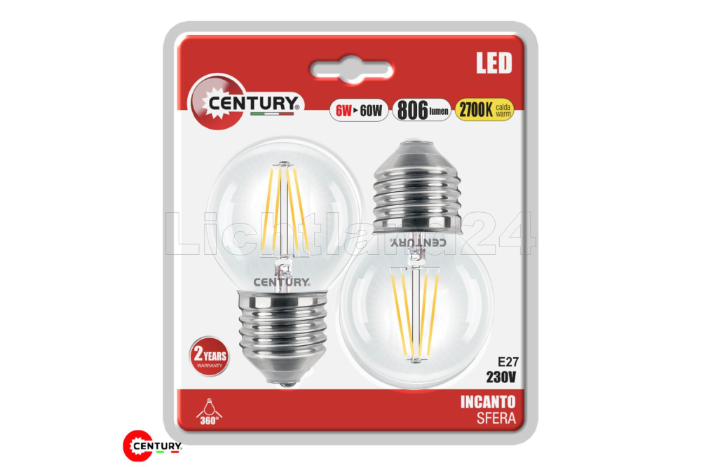 E27 LED Filament Tropfen - INCANTO - G45 - 6W (= 60W) 2700K - 2er Blister 