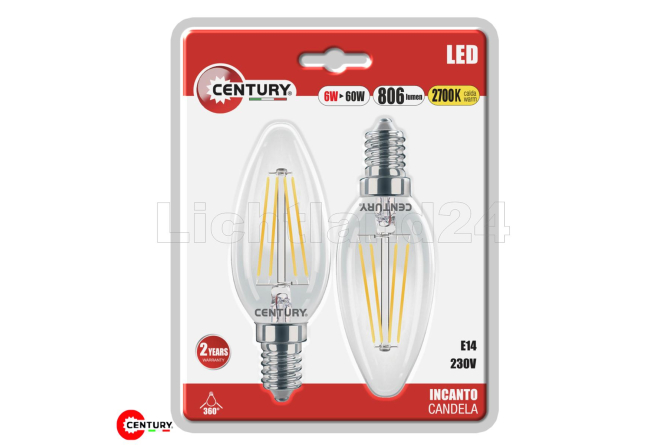 E14 LED Filament Kerzen - INCANTO - C35 - 6W (= 60W) 2700K - 2er Blister 