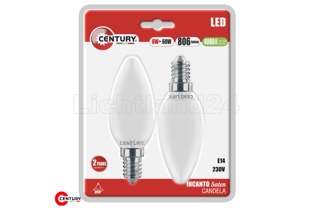 E14 LED Filament Kerzen matt - INCANTO - C35 - 6W (= 60W) 4000K - 2er Blister