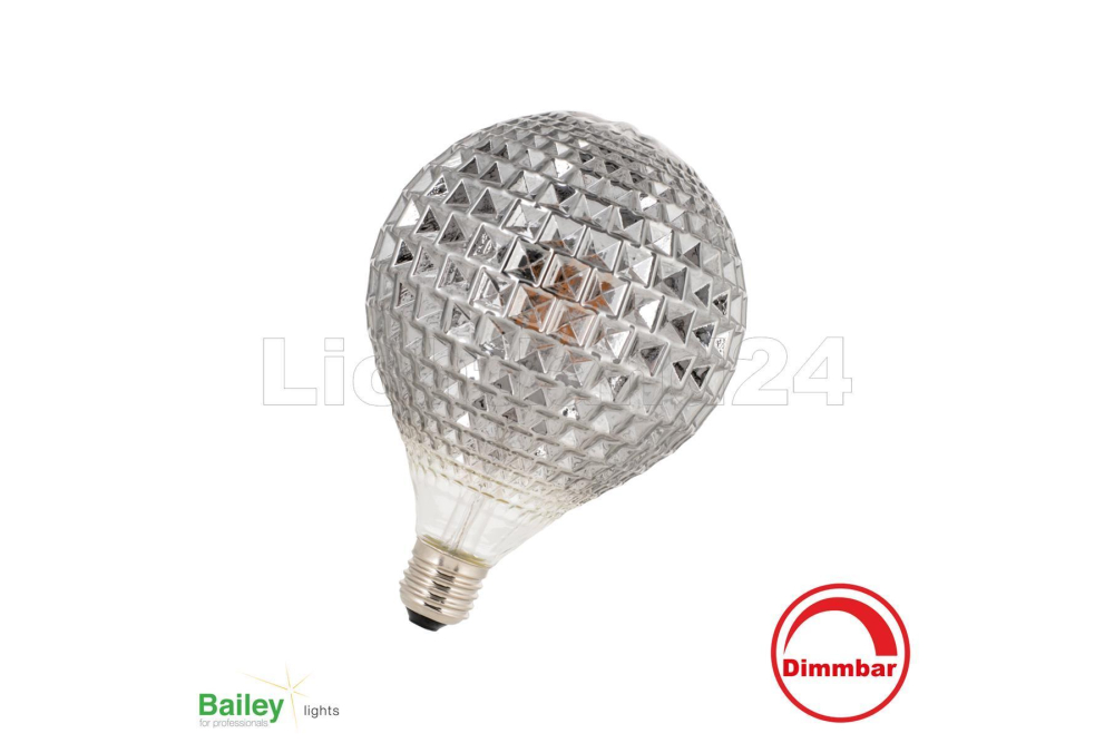 PINE - E27 - LED Lampe "Globe125" - 5W - 2200K Argent / Silber (dimmbar)