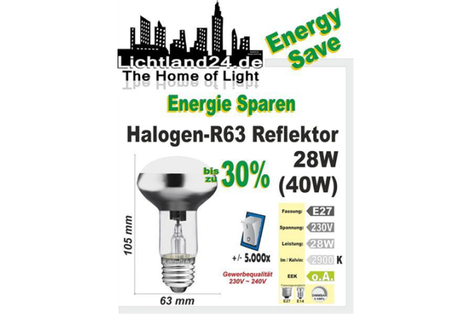 E27 - Halogen Energy Save R63 Reflektor matt  28 Watt -...