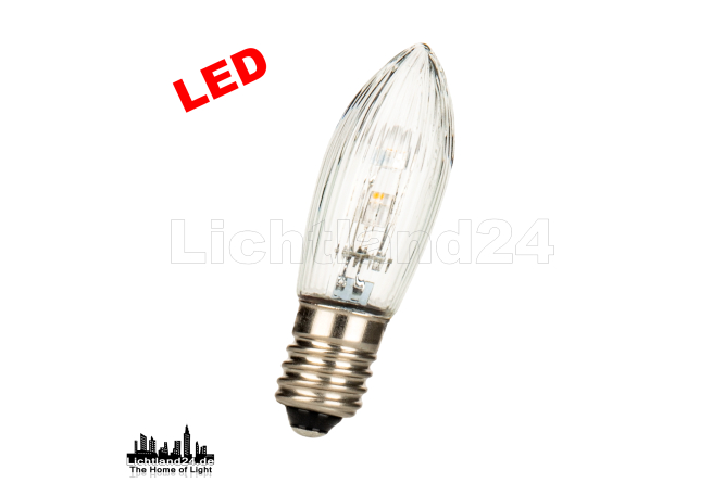 E10 - 10-55 V / 0,2W geriffelte LED Spitzkerze / Topkerze...