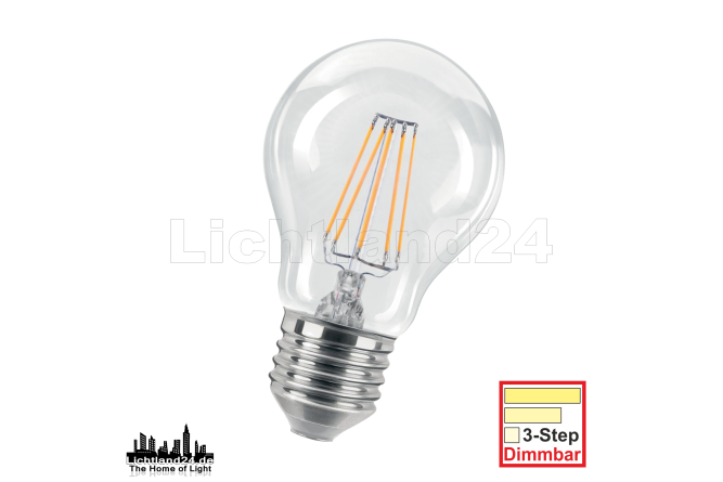 E27 LED Filament Birne 3-Step-dimmbar A60 - 6W (= 80W) 2700K