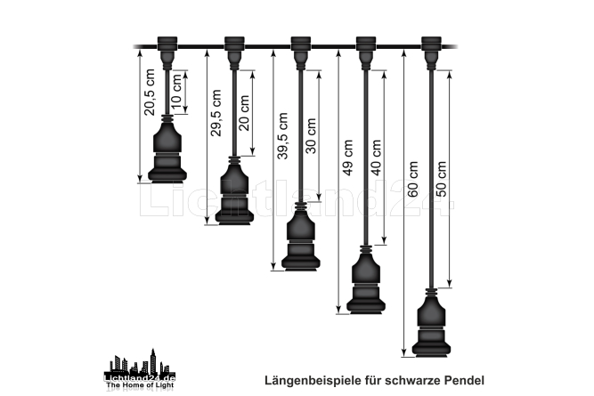 E27 - 39,5 cm Illu Pendel Fassung schwarz - mit Schraubkappe für Flachleitungen